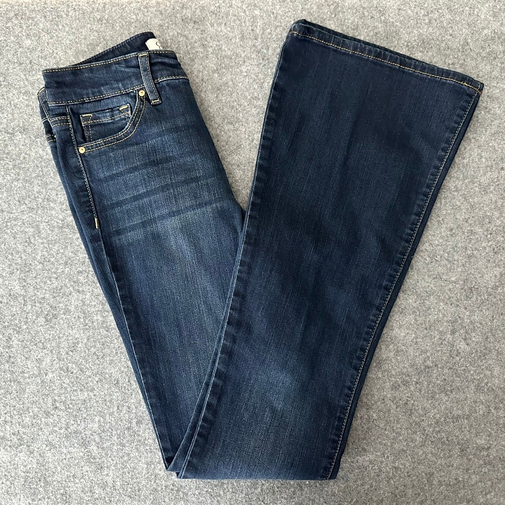 Jessica Simpson Adored High Rise Flare Jeans 25x31 Dark Wash Retro Boho Chic